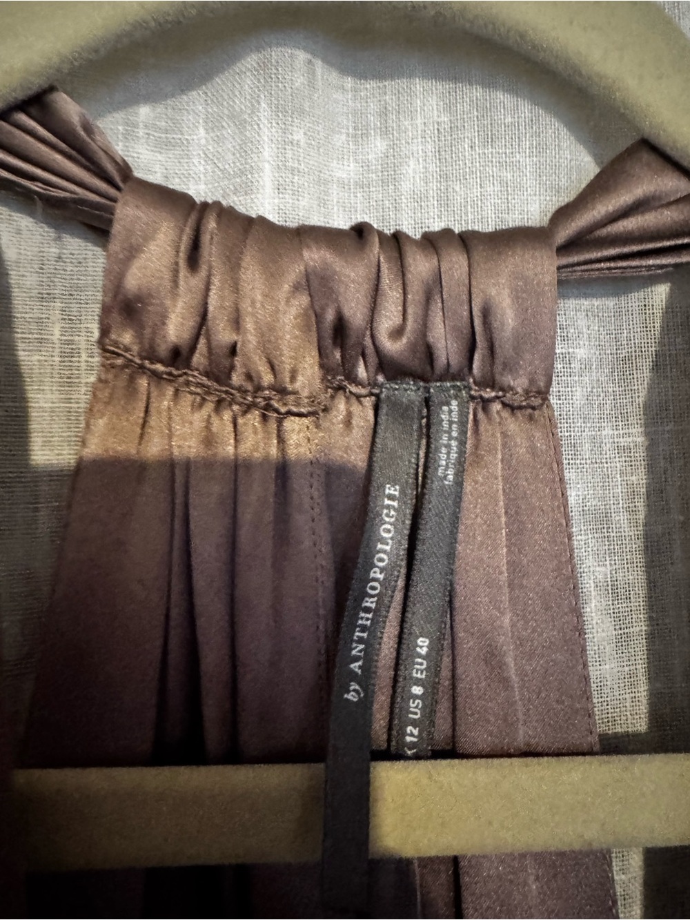 ANTHROPOLOGY silk Midi Dress in Taupe 8 new with tags - Picture 11 of 13